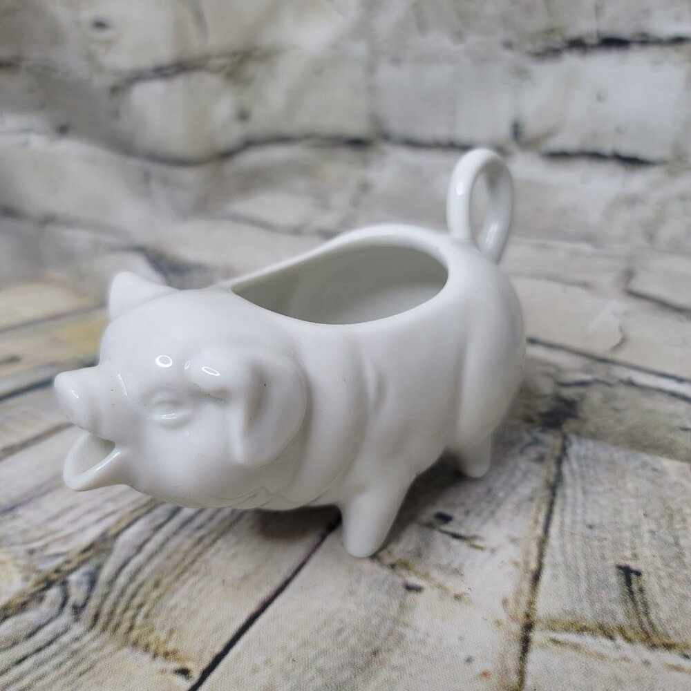 Cost Plus White Ceramic Pig Piggy Creamer Appx 6" Long
